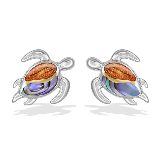 43724 - 18K Yellow Gold and Sterling Silver - Honu Stud Earrings