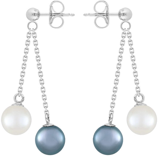 44024 - 14K White Gold - Blue and White Akoya Pearl Drop Earrings