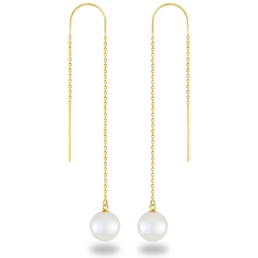 44125 - 14K Yellow Gold - White Akoya Pearl Threader Earrings