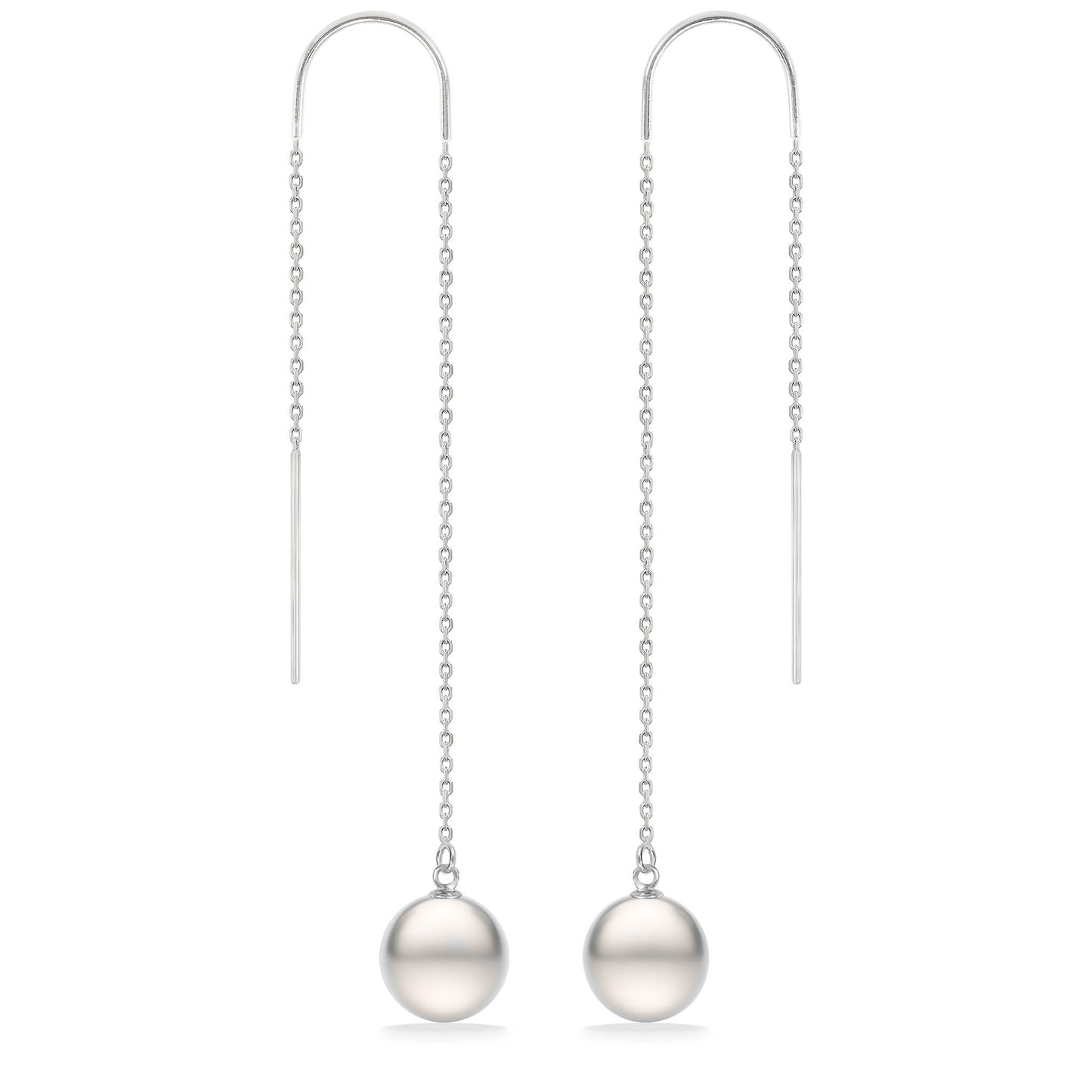 44126 - 14K White Gold - White Akoya Pearl Threader Earrings