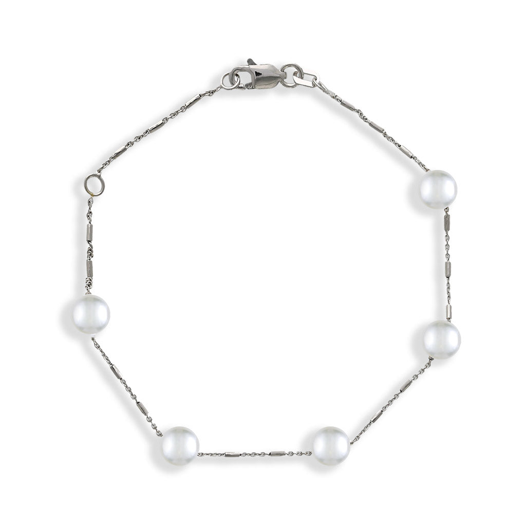 44180 - 14K White Gold - White Akoya Pearl Bracelet