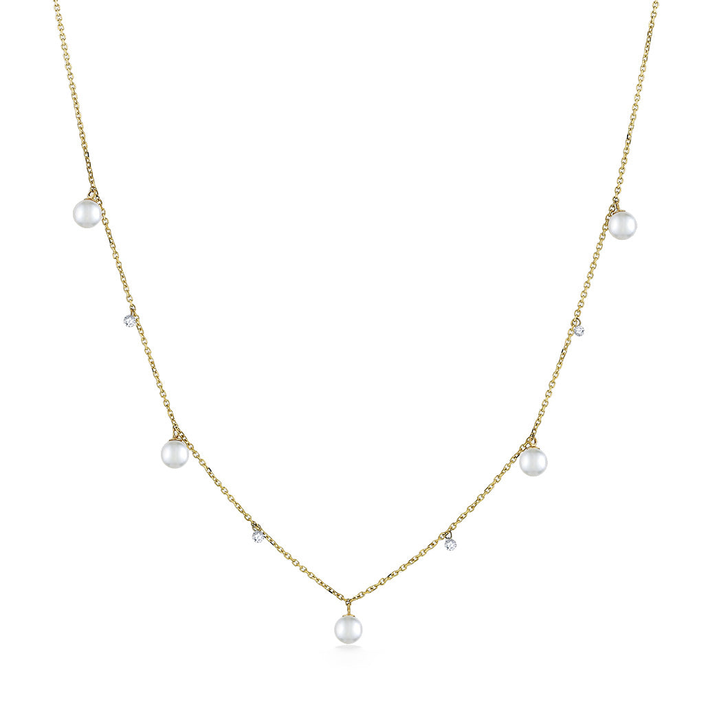 44275 - 14K Yellow Gold - Diamond and Pearl Shimmer Necklace