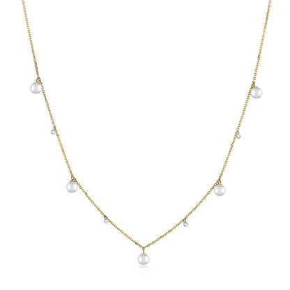 44275 - 14K Yellow Gold - Diamond and Pearl Shimmer Necklace