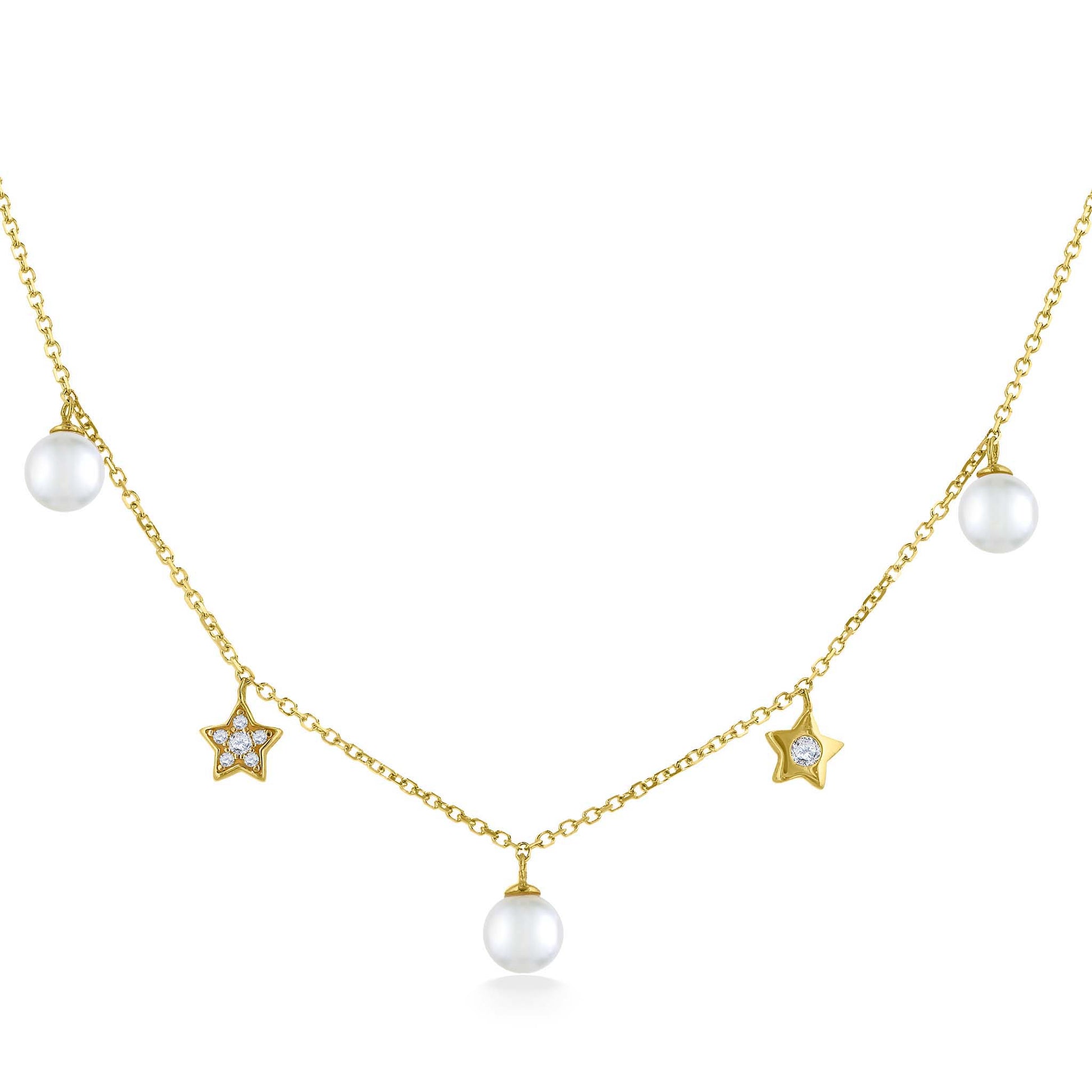 44291 - 14K Yellow Gold - Star and Pearl Necklace