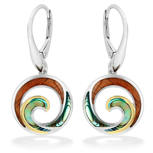 44299 - 18K Yellow Gold and Sterling Silver - Wave Leverback Earrings