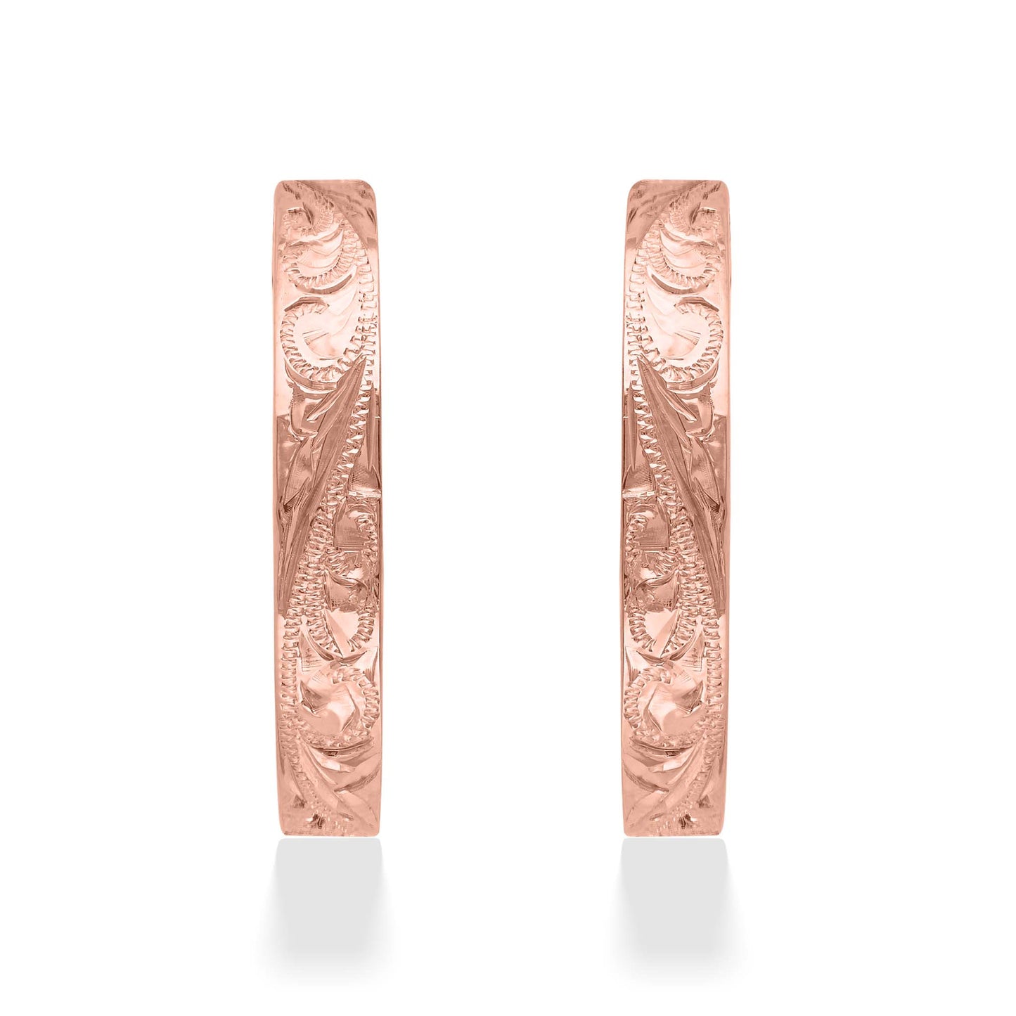 61420 - 14K Rose Gold - Hawaiian Heirloom Royal Scroll Hoop Earrings