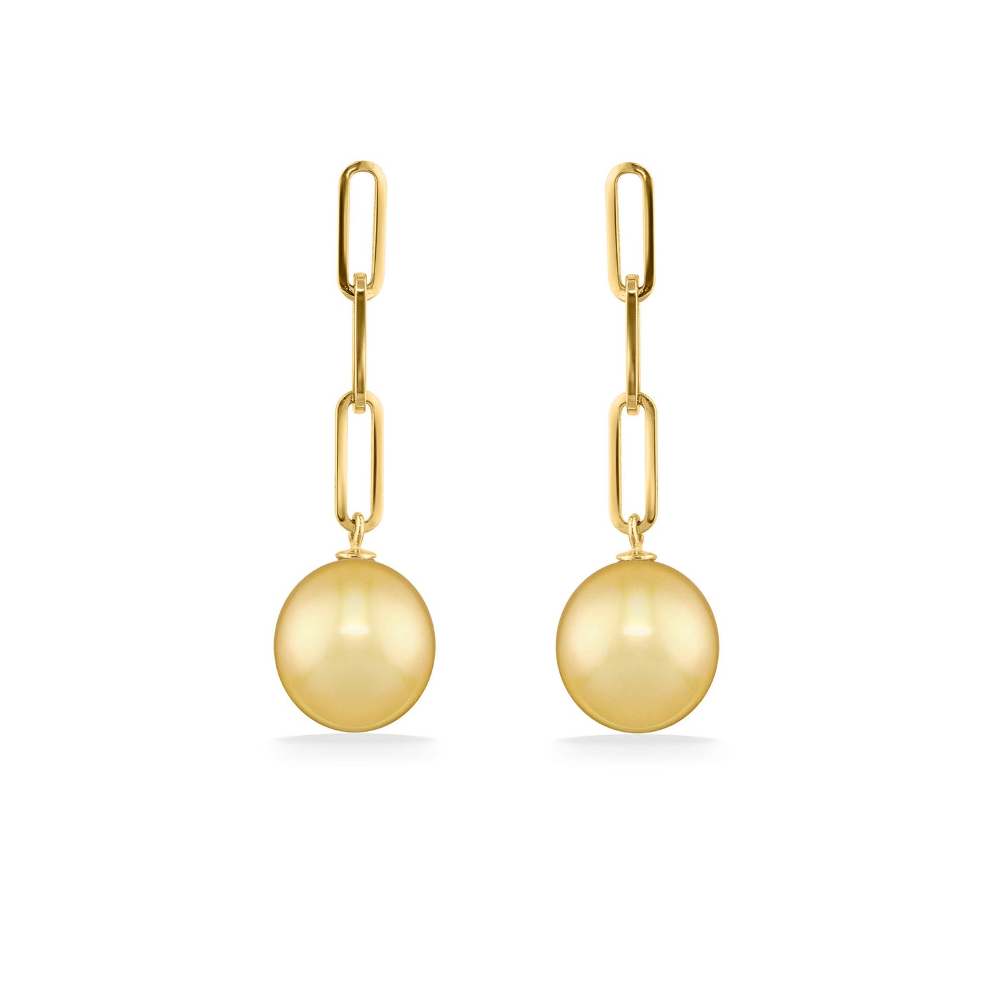 44354 - 14K Yellow Gold - Golden South Sea Pearl Paperclip Dangle Earrings