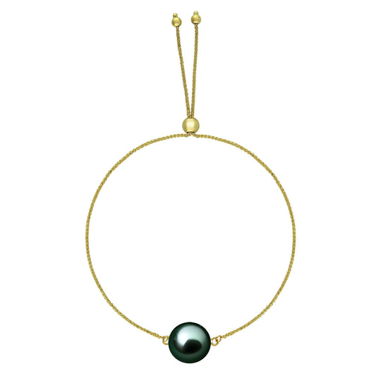 44363 - 14K Yellow Gold - Tahitian Black Pearl Adjustable Bolo Bracelet
