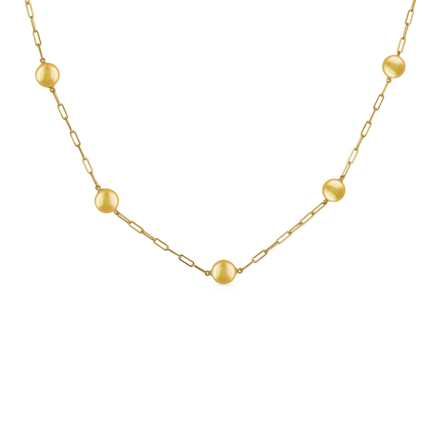 44355 - 14K Yellow Gold - Golden South Sea Pearl Paperclip Necklace