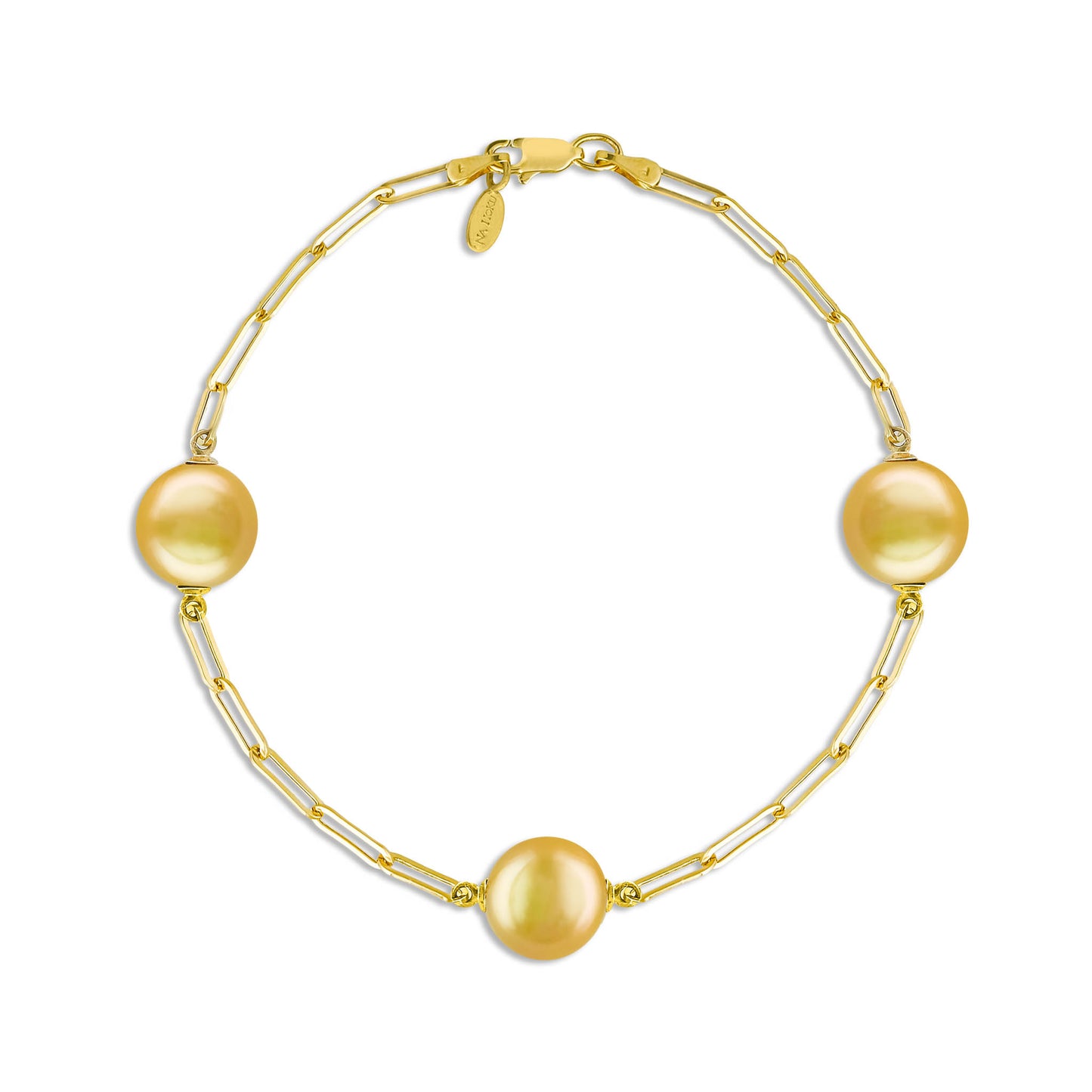 44356 - 14K Yellow Gold - Golden South Sea Pearl Paperclip Bracelet
