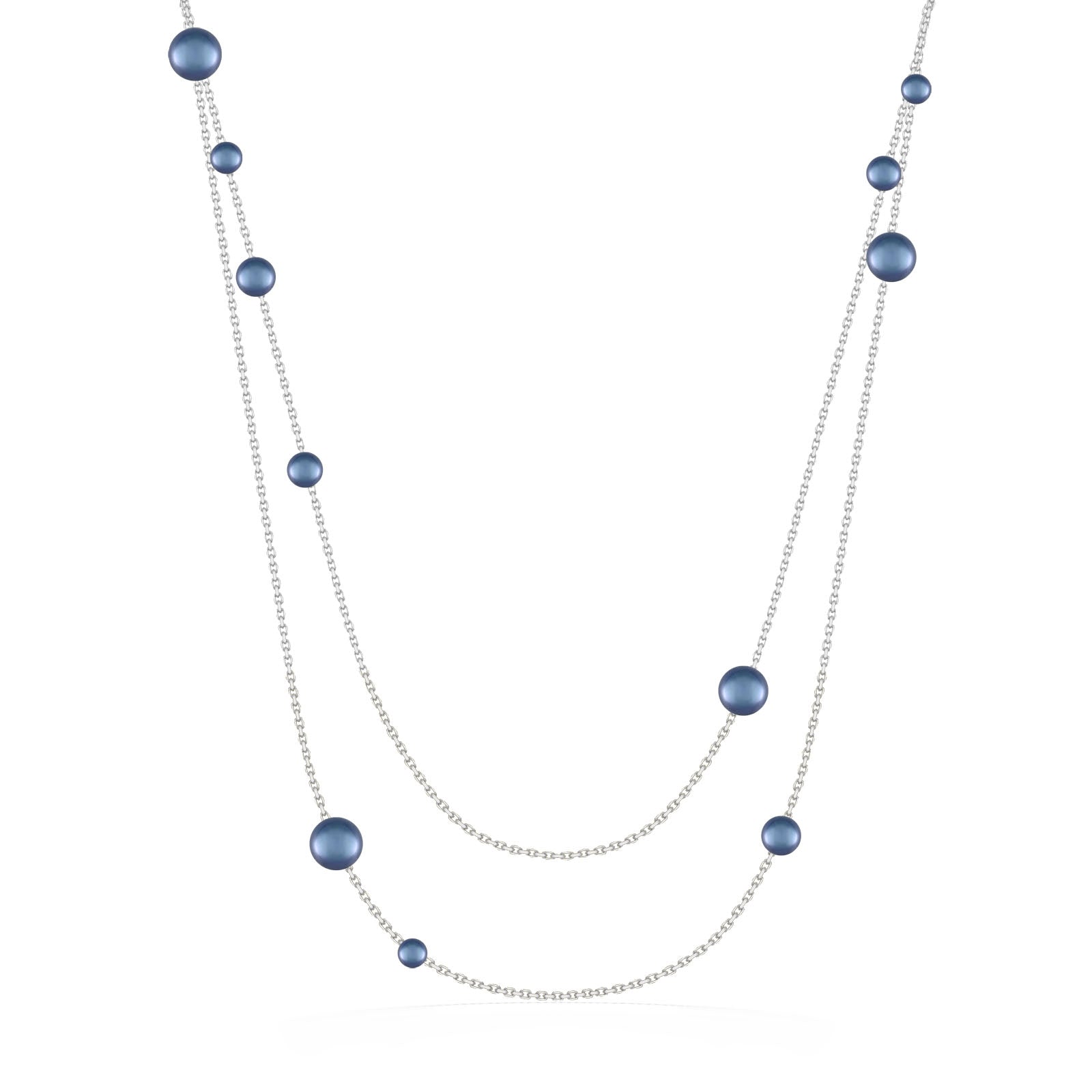 44372 - 14K White Gold - Blue Akoya Pearl Necklace