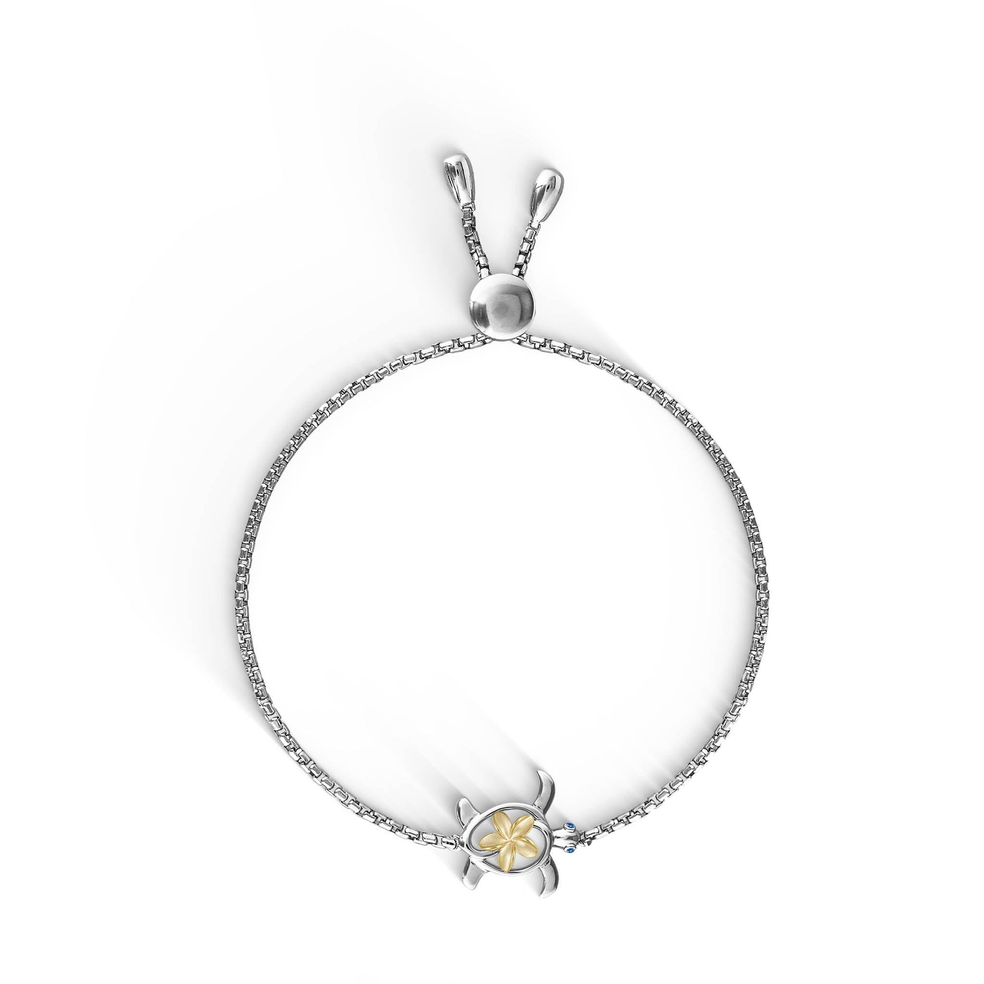 44396 - 14K Yellow Gold and Sterling Silver - Honu and Plumeria Adjustable Bolo Bracelet