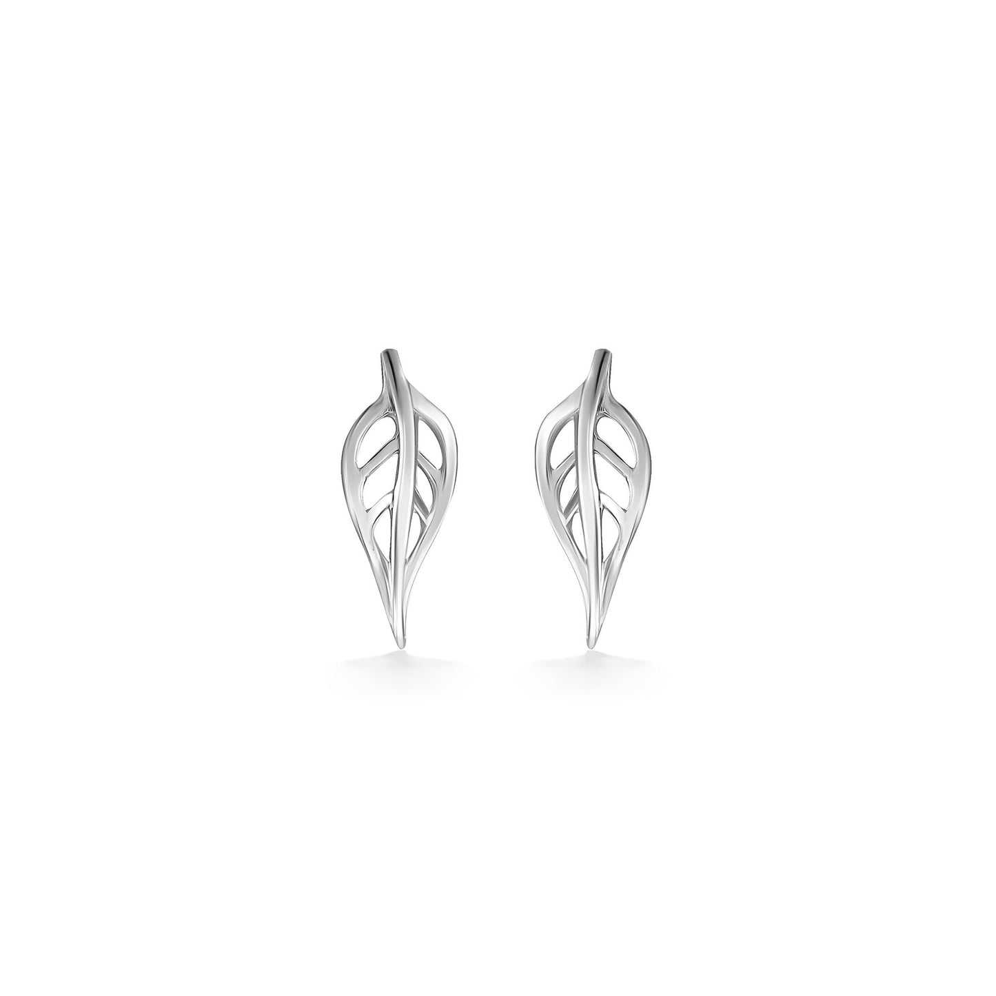 44398 - 14K White Gold - Maile Leaf Stud Earrings