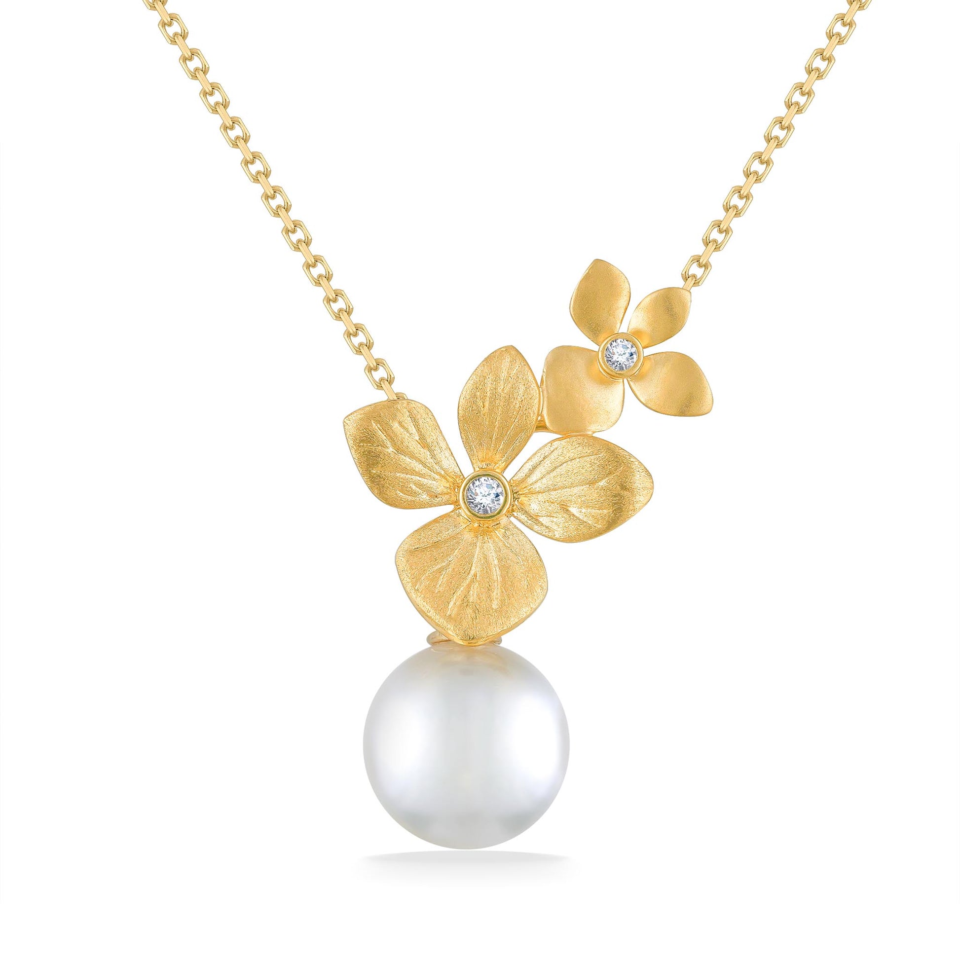 44436 - 14K Yellow Gold - Two Hydrangea Necklace