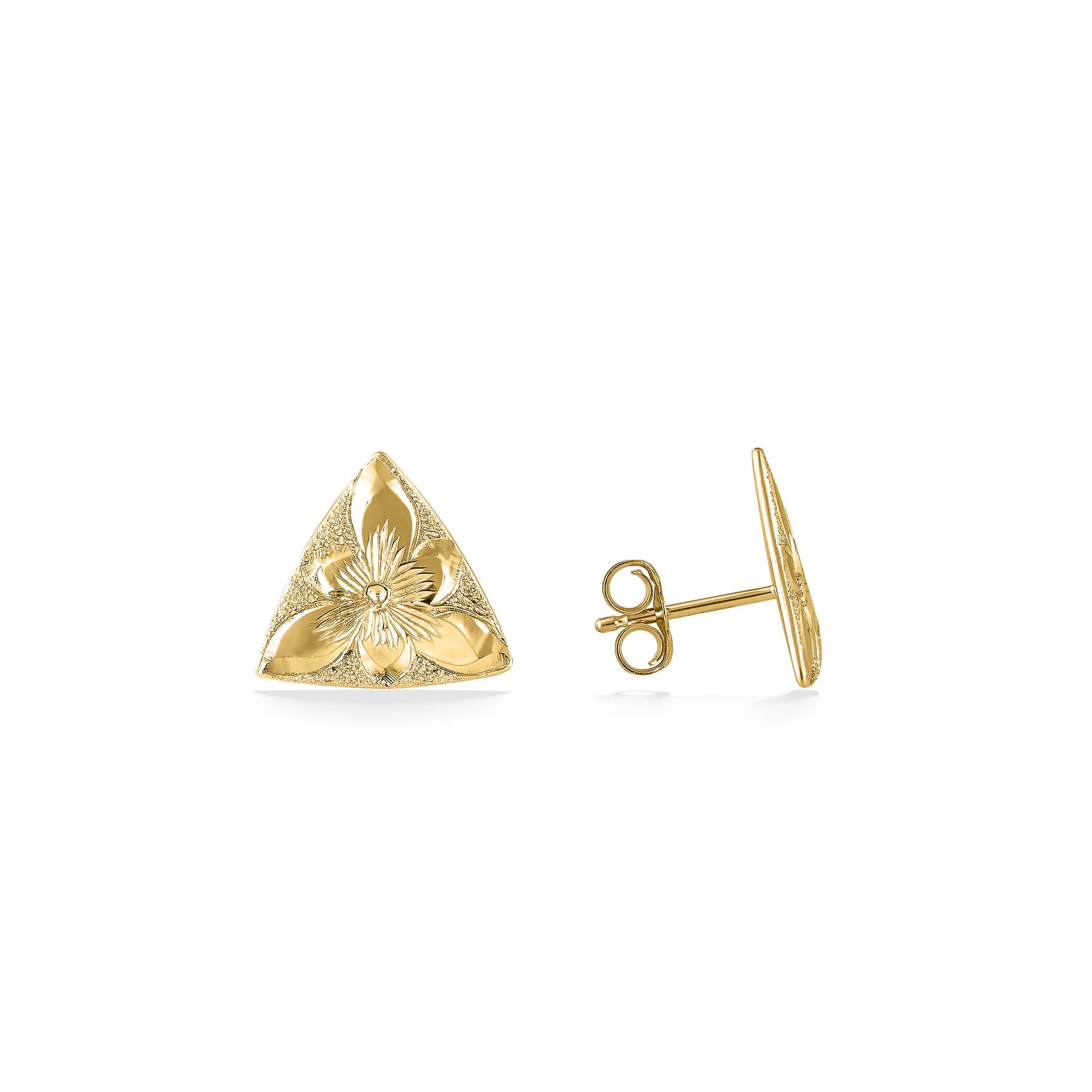 44441 - 14K Yellow Gold - Hawaiian Heirloom Triangle Stud Earrings