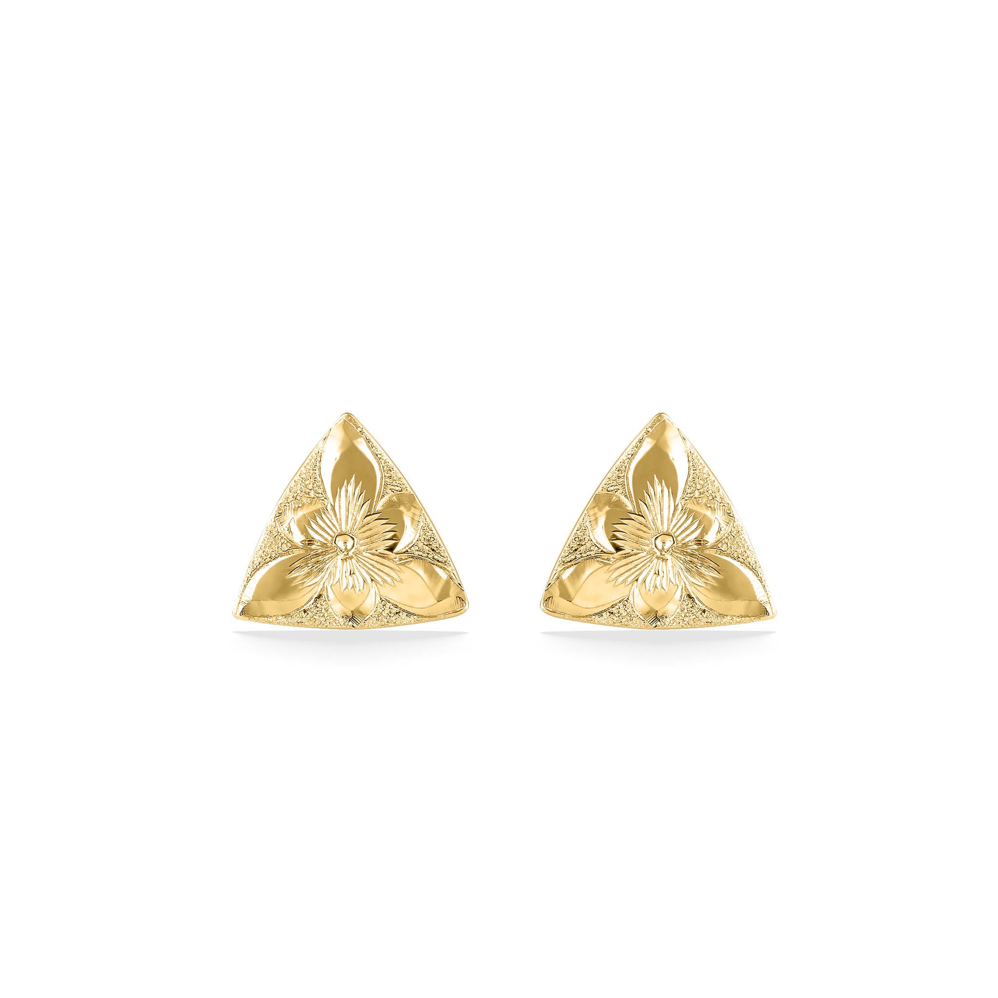44441 - 14K Yellow Gold - Hawaiian Heirloom Triangle Stud Earrings
