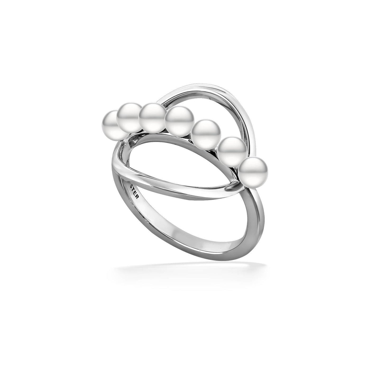 44505 - Sterling Silver - White Freshwater Pearl Double Circle Ring