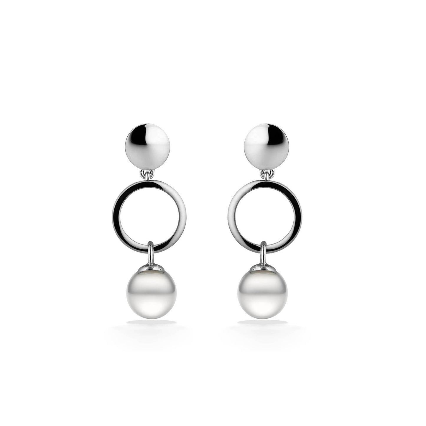 44511 - Sterling Silver - White Freshwater Pearl Circle Drop Earrings