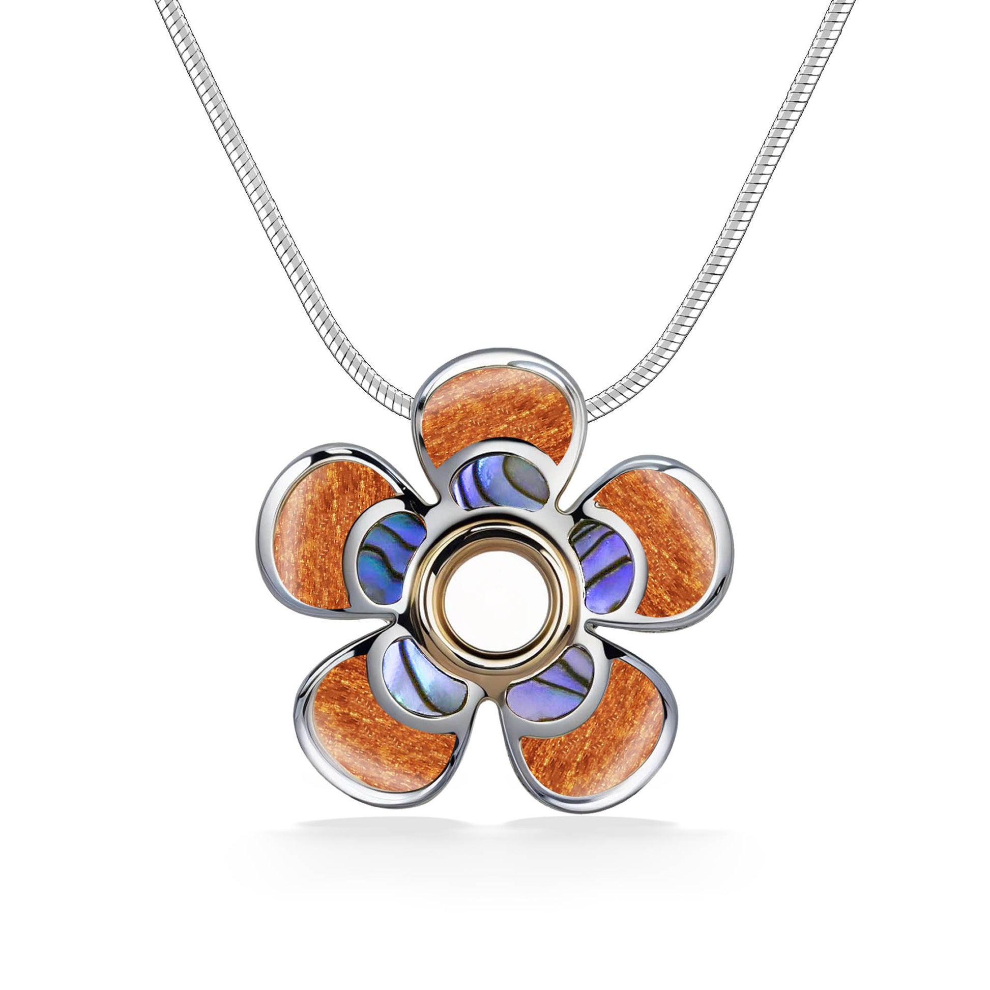 44580 - 18K Yellow Gold and Sterling Silver - Flower Pendant