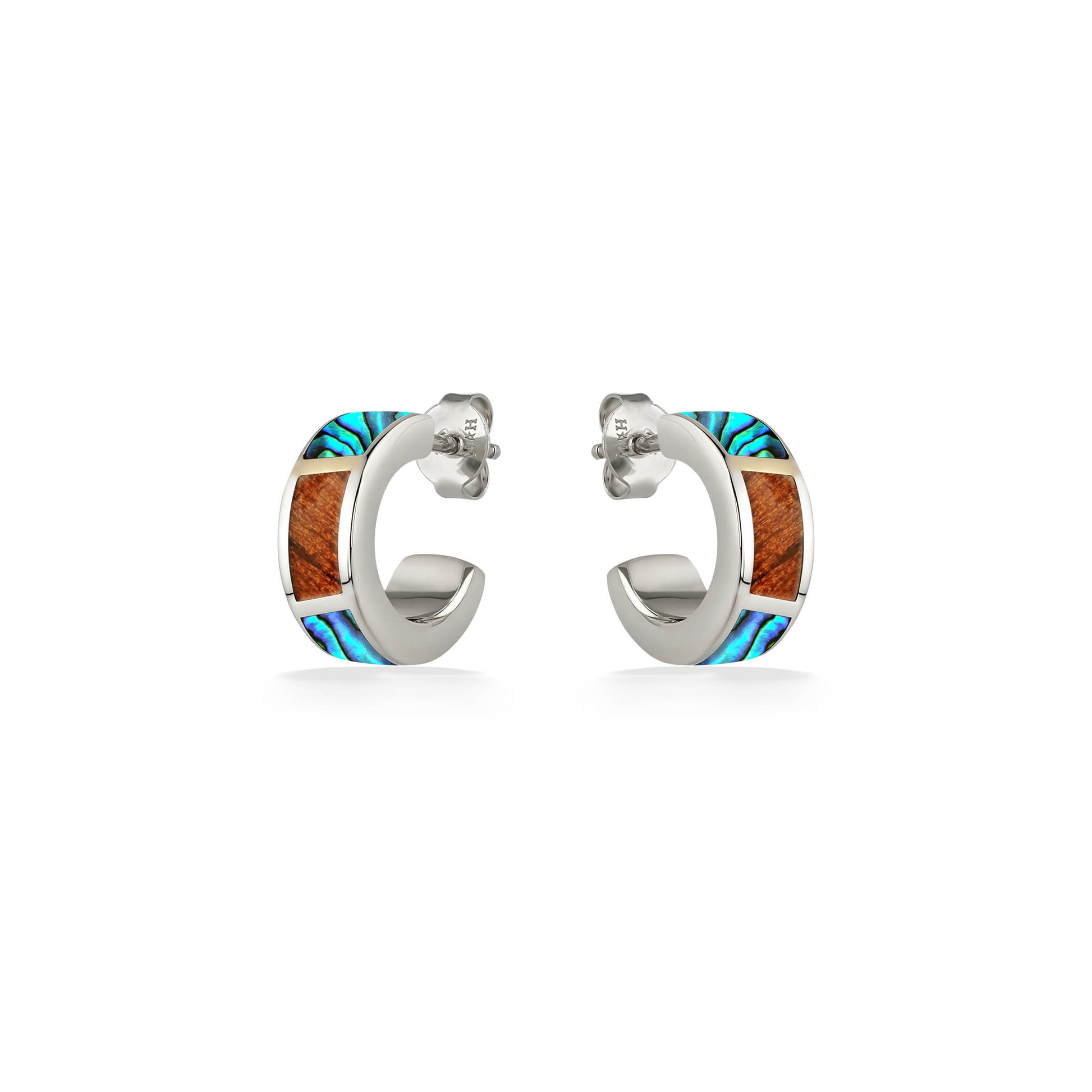 44615 - 18K Yellow Gold and Sterling Silver - Inlay Half Hoop Earrings