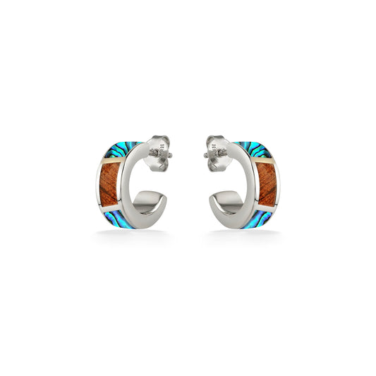 44615 - 18K Yellow Gold and Sterling Silver - Inlay Half Hoop Earrings
