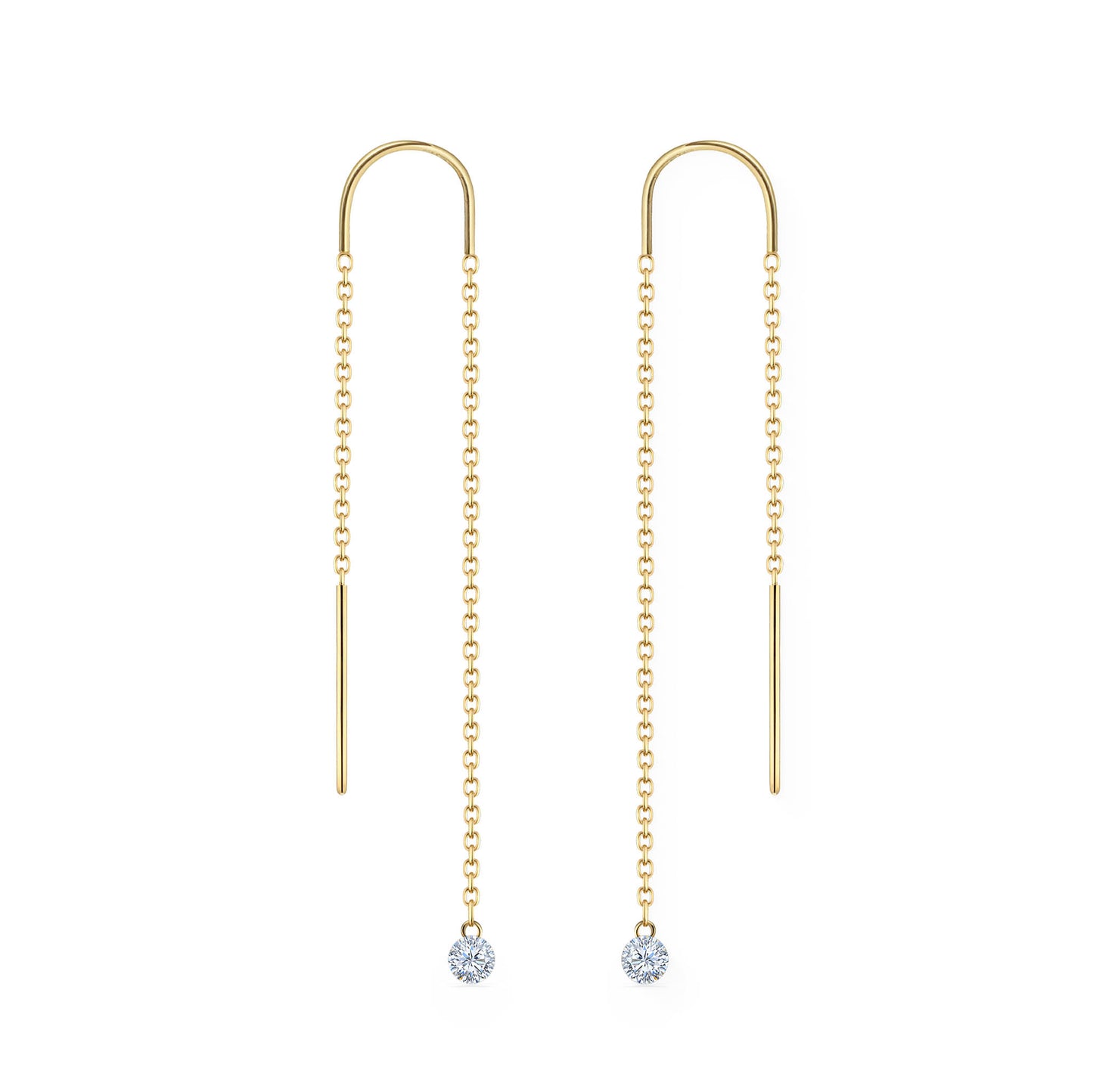 44627 - 14K Yellow Gold - Round Shimmer Diamond Threader Earrings