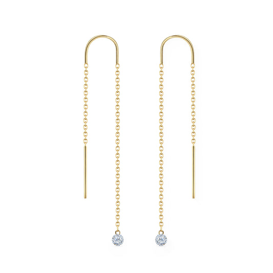 44627 - 14K Yellow Gold - Round Shimmer Diamond Threader Earrings